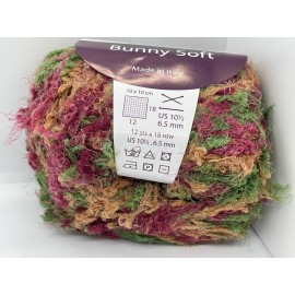 Berlini Bunny Soft Yarn #113 Fall Herbs 50g 98y Red Green Tan Puffy Eyelash
