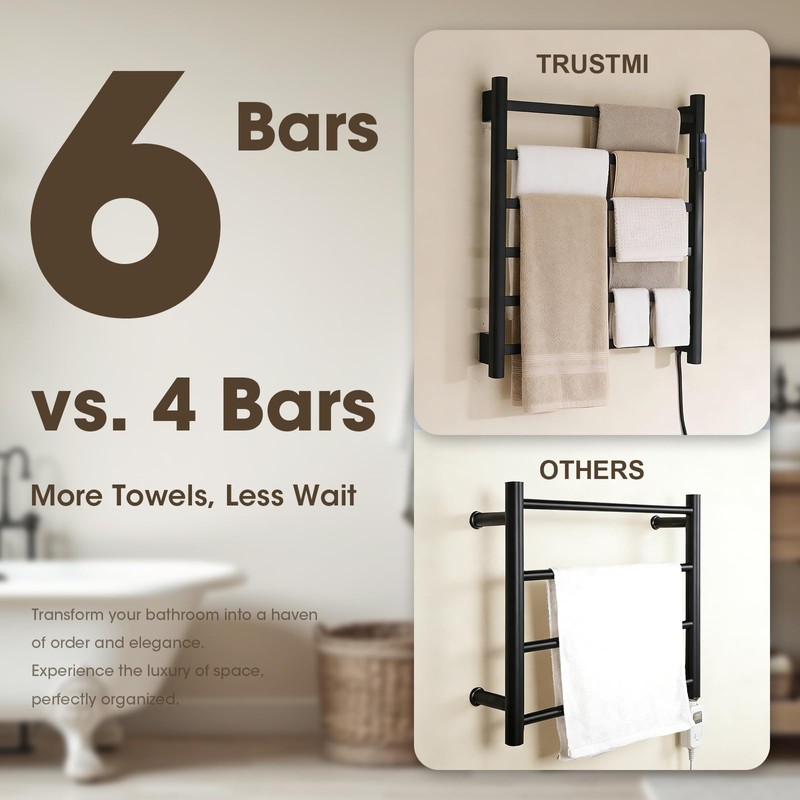 TRUSTMI Electric Towel Heated Rack, Wall Mounted 6 Bar Towel