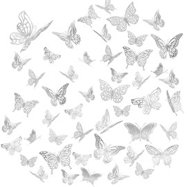 JINGIHE 84pcs 3D Butterfly Wall Stickers, 3 Sizes 3 Styles Butterfly Decorations, Removable Metallic Room Decor for Kids Baby Shower Nursery Party Wedding DIY Gift (Silver)
