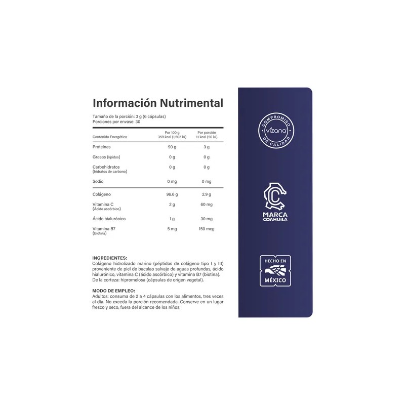 Vizana Nutrition Colágeno Hidrolizado Marino 180 Caps500 Mg
