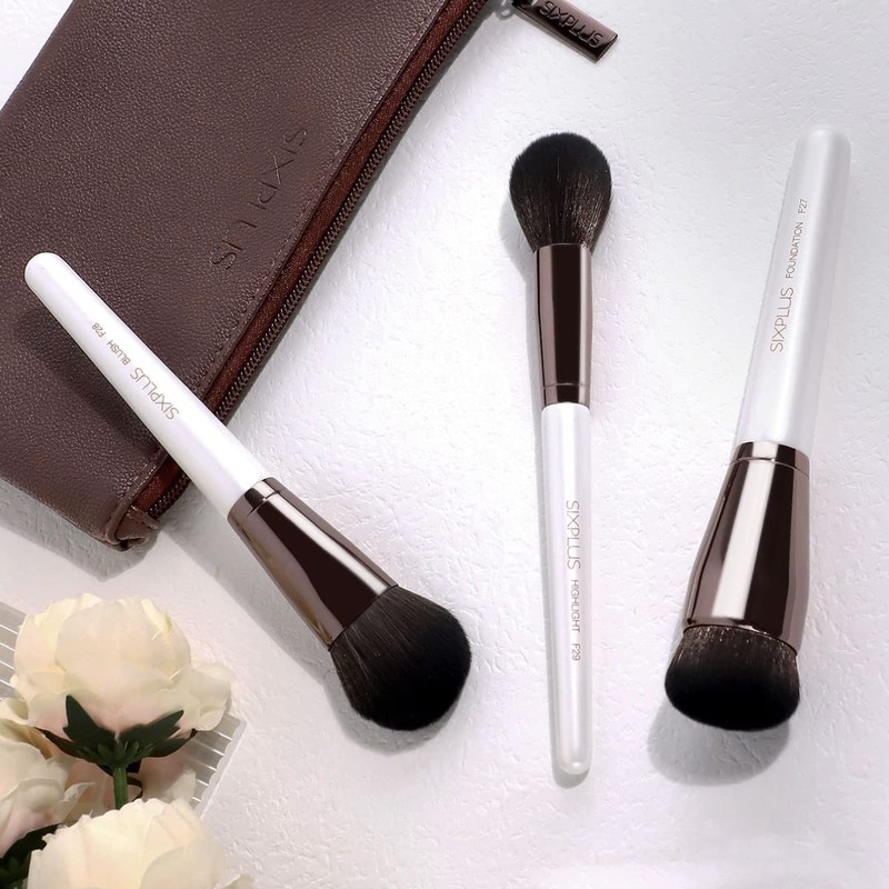 SIXPLUS White Pearl Face Makeup Brushes, Set of 3