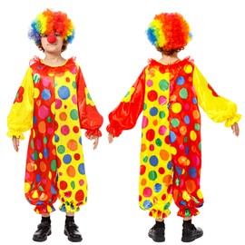 Funnlot Funnlot Clown Kostüm Kinder,Clown Kostüm 3Pcs Set Jumpsuit mit Clown Perücke Clown Nase Faschingskostüme Kinder Karneval Kostüm für Fasching Cosplay (XS)