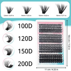 KEYRI Pack of 240 Individual Eyelashes, 100D+120D+150D+200D, Home Eyelash Extension, DIY Cluster Extensions, Reusable Individual Eyelashes for Beginners (Black)