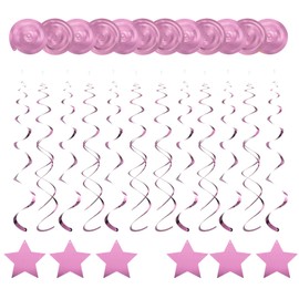 sourcing map 12pcs Pink Stars Hanging Swirls Decorations, 28" Plastic Spiral Party Streamers Ceiling Decoration for Birthday Anniversary Celebration Christmas