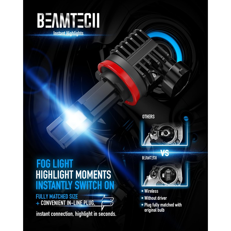 BEAMTECH H11 Fog Light Bulb, H8 H9 H16 Fog Light