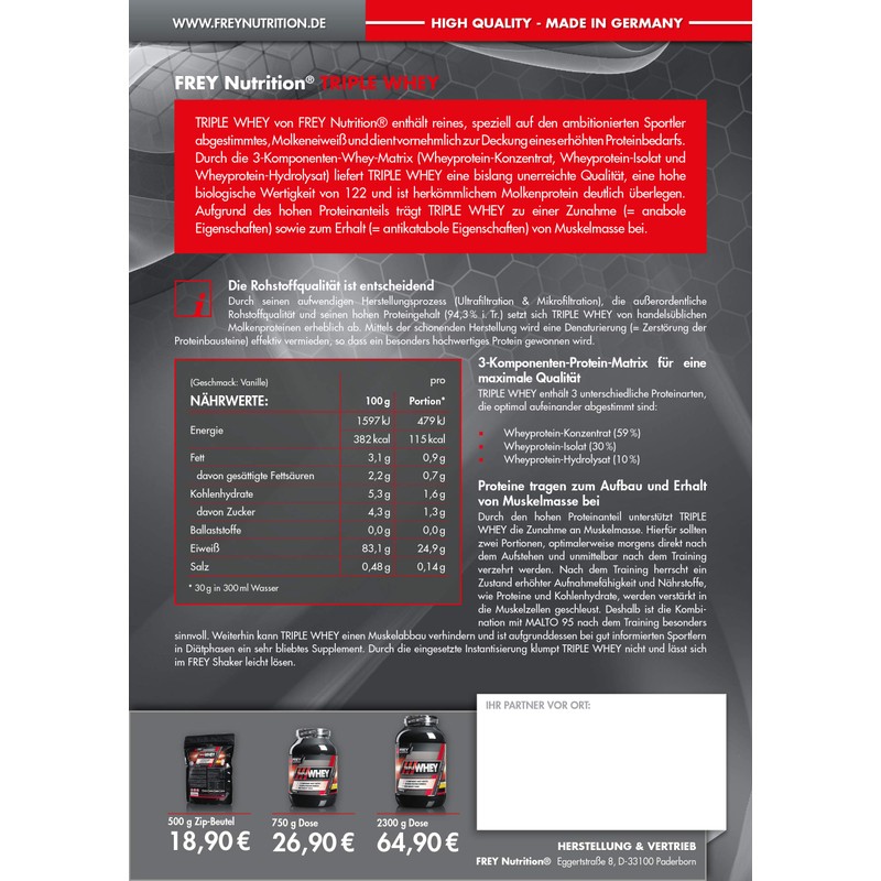 Frey Nutrition Whey Protein Vanilla Zip Bag 500 g