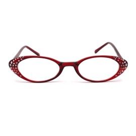 SA106 Womens Rhinestone Studded Oval Cat Eye Reading Glasses with Hard Case Red +1.5