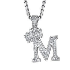 Richsteel Crown Letter M Pendant Necklace - 22"+5cm Stainless Steel Chain, Personalized Father Jewelry,Gift for Christmas