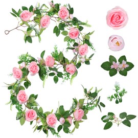 Naidiler Full Pink Flower Garland, 6.2FT Artificial Rose Floral Vine Pretty Spring Pink Flower Garland for Wedding Arch Decor Home Backdrop Wall Table Centerpiece Valentines Decoration