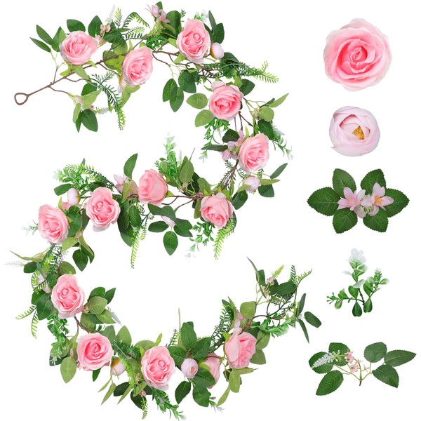 Naidiler Full Pink Flower Garland, 6.2FT Artificial Rose Floral Vine