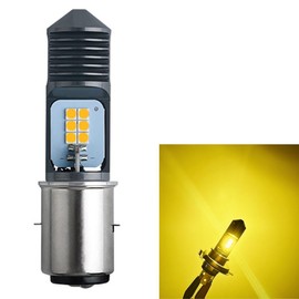 BA20D H4BS LED Motorcycle Headlight, HI/LO Switch, For Motorcycle Headlights, AC/DC 12V-60V, High Brightness 3030 Element Chip, 12 Rows, Double-Sided Luminous, Yellow, Pack of 1