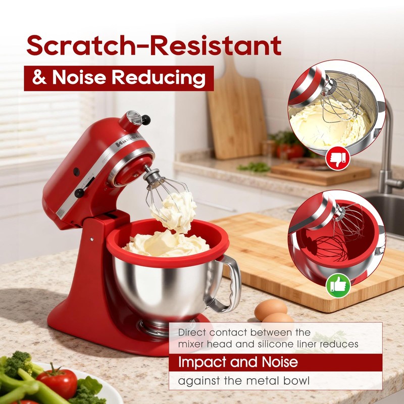Silicone Bowl Liners for 5 Qt KitchenAid Mixers,3 Liners with