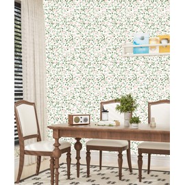 ILHIIOR Pink Floral Peel and Stick Wallpaper Boho Green Leaf Contact Paper White Flower Removable Self Adhesive Waterproof Wall Paper for Cabinet Drawers Wall Decor Renter Friendly 17.5''x118''