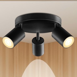 3 Light Track Lighting Fixtures for Ceiling LED Black Spot Lights Indoor Round Chassis GU10 Base Lamp Rotatable Modern Ceiling Spotlight for Bedroom Kitchen Hallway (Bulb Not Included)