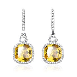 KristLand Miss Captivation Series Womens Elegant Jewelry 18K White Gold Plated Sparkle Square Cubic Zirconia Stone Drop Earrings Weddings Christmas Lever Back Earrings Yellow