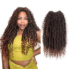 Boho Crochet Passion Twist Hair Pre looped, 14 Inch Goddess Passion Twist Crochet Hair with Curly Ends 8 Packs Ombre Light Brown Pre-twisted Bohemian Crochet Braids (8 PCS/88 STRANDS, T30)