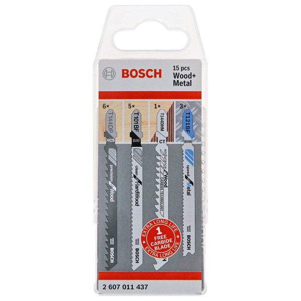 Bosch Professional 2607011437 15-Piece Jigsaw Blade Set (for Wood and Metal, Accessory for Jigsaws)