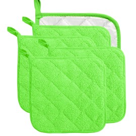 5 Pack Terry Cloth Pot Holders for Kitchen Heat Resistant, 7 x 7 Inch Insulated Oven Square Hot Pads, Potholders Sets for Kitchen Cooking and Baking (Green)