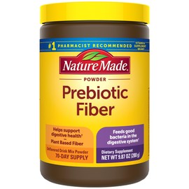Nature Made Prebiotic Fiber Powder, Taste Free & Sugar Free Plant Based Vegetarian Prebiotic Fiber Drink Mix for Digestive System Support, 9.87 oz, 70 Day Supply