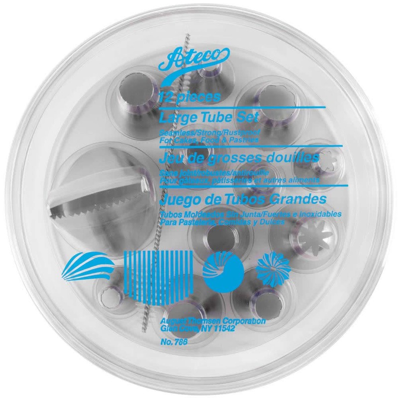 Ateco 12 Pieces Stainless Steel Tips with Cleaning Brush for
