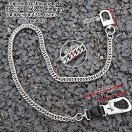 Ahiller 25" Long Wallet Chain, Lightweight Stainless Steel Key Chain with Alloy Double Lock Carabiner, Anti-Loss Design for Biker, Punk Style Accessories (BK-Silver)