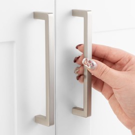 ASKANO 5 Inch Hole Centers, Brushed Nickel Square Bar Kitchen Cabinet Pull Handle ZP2401 | Pack of 10, Solid Hardware for Drawer, Dresser, Bathroom, Vanity, Furniture Door, Cupboard, Bedroom, 5"