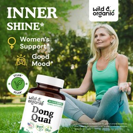 Wild & Organic Dong Quai Capsules for Women - 1000 mg per Serving - Dong Quai Root Supplement - 45-Day Supply - Traditional Angelica Sinensis - Non-GMO, Vegan, Gluten-Free - 90 Count