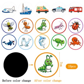 15 Pcs Potty Training Stickers Color Changing Reusable Pee Targets with Dinosaur Animal Designs for Boys Girls Toilet Training (Transportation and Insects, Style 3)