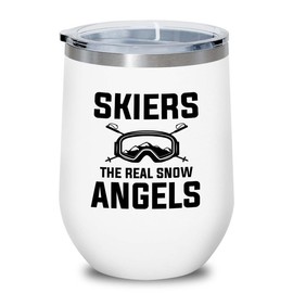 Skiing White Edition Wine Tumbler 12oz - Skiers the real - Ski Bum Gifts Fun Gifts for Skiers Mountain Camping Water Skiier Gifts