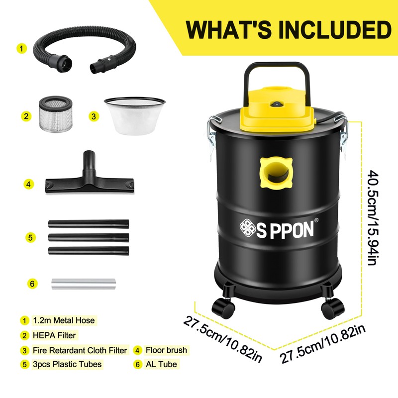 SIPPON Ash Vacuum Cleaner, Pellet Stove Vacuum Cleaner with Wheeled