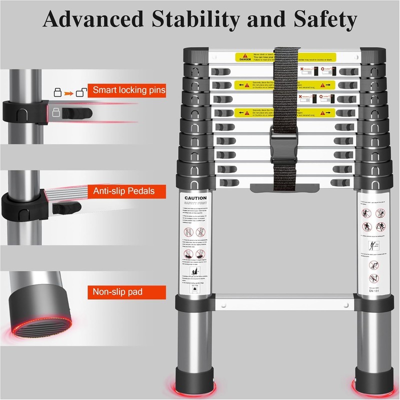 Adjustable Retractable Telescopic Collapsible Telescoping Ladder Extension - 10.5 FT