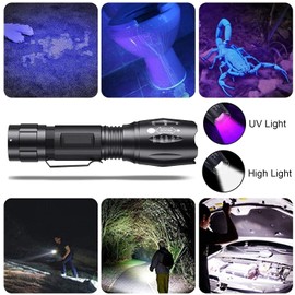 MOWETOO LED Torch, UV Torch 2 in 1, 395 nm Ultraviolet Torch, Black Light Torch with 4 Light Modes, 40 W, Detector for Fake Banknotes, Urine of Pets