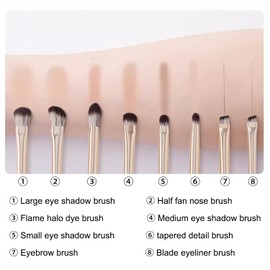 Yoezuo Make Up Brush Set, 8 Pieces, Eyeshadow Brush Set with PU Bag, Eye Brush, Makeup Brush, Foundation Brush, Cosmetic Brush for Eyeshadow, Eyebrow, Eyeliner, Blending (Gold)
