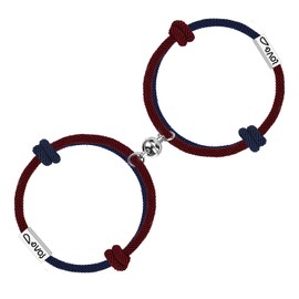 Set of 2 Magnetic Mutual Attraction Bracelets with "Love" Engraving Braided Rope Bracelet Couple Gift Jewellery Set for Men Women, Cotton