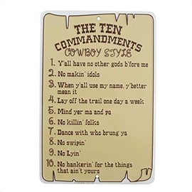 The Ten Commandments Cowboy Style Metal Sign Funny Christian Home Wall Decor