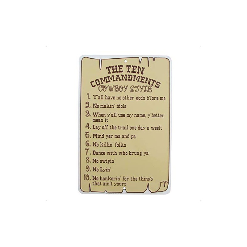 The Ten Commandments Cowboy Style Metal Sign Funny Christian Home
