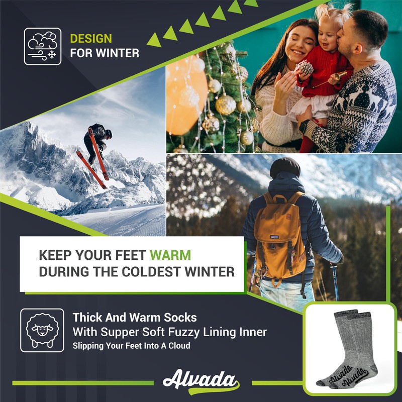 Alvada Merino Wool Hiking Socks Thermal Warm Crew Winter Boot