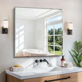 CILIBER Beveled Mirror, 30x30 inch Square Bathroom Mirrors for Wall, Upgraded Shatterproof Frameless Vanity Mirror Over Sink with Beveled Edge for Bathroom,Bedroom,Living Room and Entryway