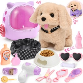 Tacobear Dog Toy Children Running and Barking, Electric Plush Dog with Lead Dog Cage Dog Coat Interactive Pet Cuddly Toy Play Dog Gift Toy for Girls 3 4 5 6 Years