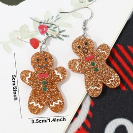 Whaline Christmas Gingerbread Man Acrylic Earrings Glitter Dangle Earrings Xmas Decorative Drop Earrings for Women Jewelry Party Gift Accessories Supplies