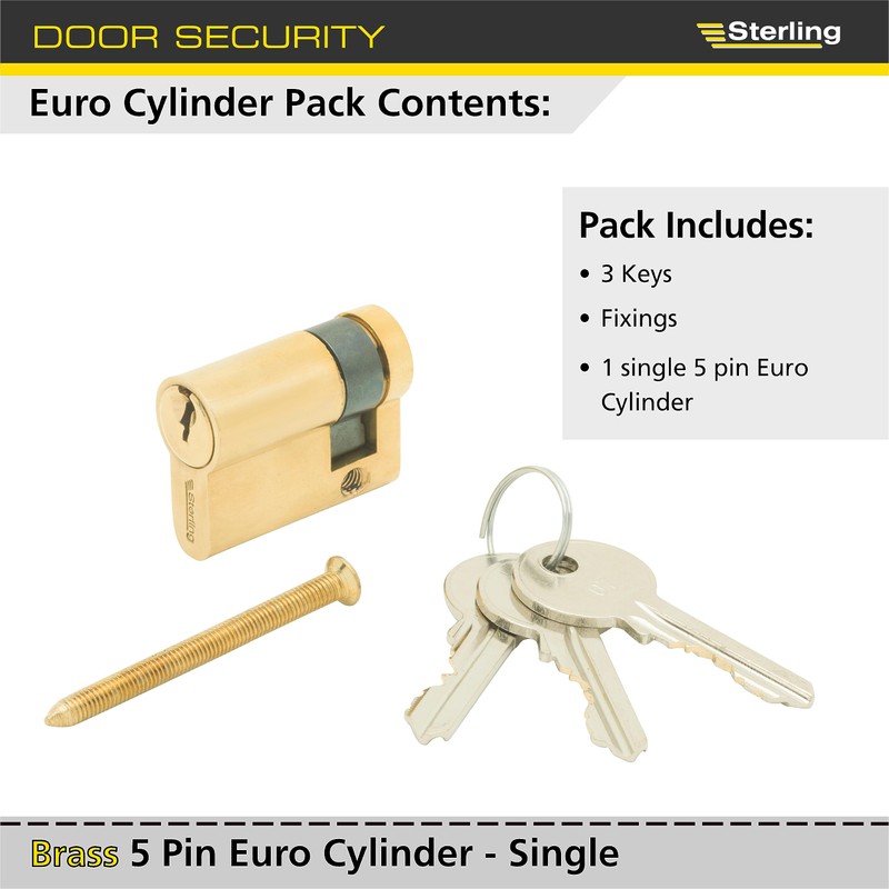 Sterling ESB3011V 5 Pin Single Euro Cylinder, Brass, 30mm