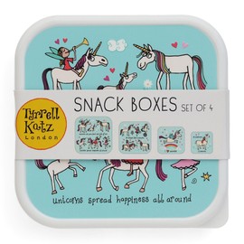 Tyrrell Katz Kids Snack Boxes with Unicorn Print - Children's 4 Piece Set - Freezer Safe Square Food Storage Containers