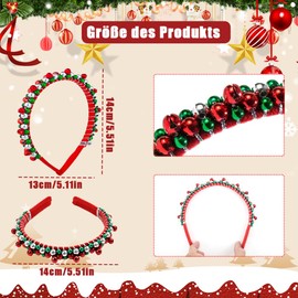 Fosoloni Pack of 2 Christmas Headpieces, Christmas Headband, Christmas Hair Accessories with Bell, Christmas Headband for Children Adults, Christmas Headband Red Green