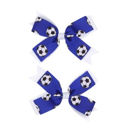Soccer Ribbon Bow Hair Clips soccer bows Hair Accessories for girls Womens headdress.(FJ35) (Blue)