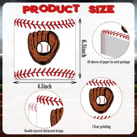 40 Pcs Baseball Napkins White Red Disposable Paper Napkins for Dinner Picnic Cocktail Birthday Party Supplies - 6.5 x 6.5 In