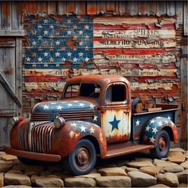 CXYQLC DIY 5D Diamond Painting Kits for Adults Diamond Art American Flag Truck Painting Full Drill Crystal Rhinestone Embroidery Craft Kits for Home Wall Decor Gifts 11.8x11.8inch