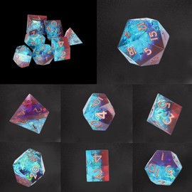 7 Pieces Polyhedral Resin Dice Set, Dnd Dice with Beautiful Inclusions for TTRPG Dungeons and Dragons, RPG Role Playing Game Polyhedral Dice, Important Role Dice Gift for Family Friends (Blue + Red)