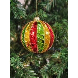 Wizardi Red and Green Striped Ball Glass Christmas Ornament F07M7-35-LH76-