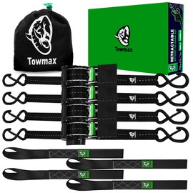 Retractable Ratchet Straps(4 Pack) - 1in x 10ft Self Retracting Ratchet Straps with Soft Loops, 1,500 lbs Break Strength Retractable Tie Down Straps, Easy Retract for Motorcyle, Cargo, Truck, Trailer
