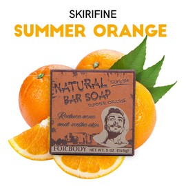 SKIRIFINE Natural Soap Bar 5oz - Popular Summer Orange Scented Body Cleansing Soap for Sensitive & Oily Skin, Refreshing & Energizing Bar Soap, Eco-Friendly Packaging